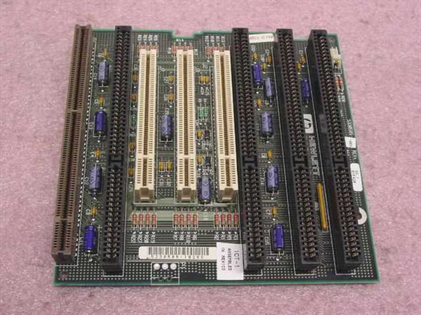 HP D5063-8740 Vectra VL riser card top view showing 4 ISA and 3 PCI expansion slots and PCB components