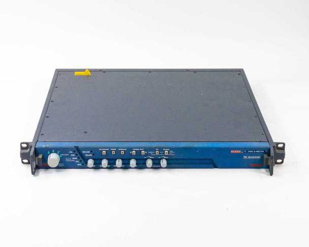 Snell & Wilcox TBS24 Kudos TBC Synchroniser — straight-on front view showing full blue panel with knobs, push-button indicators, and rack ears
