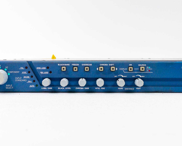 Snell & Wilcox TBS24 — full front panel view showing complete control layout including Black/Bars, Freeze, Overscan, Chroma Shift buttons, Vidiplex section, Enhance, Horz, and Vert controls