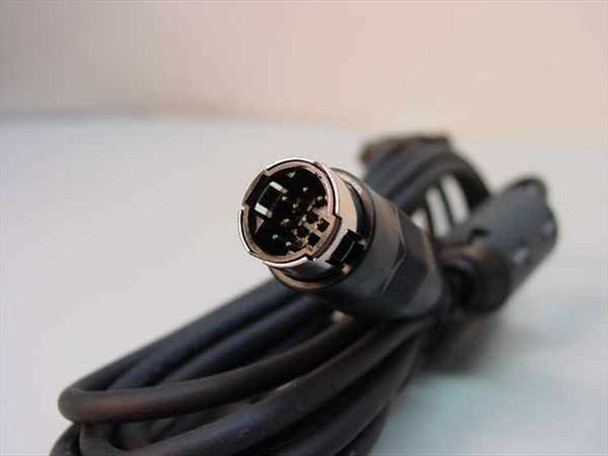 8-pin Mini-DIN male connector end of black DB9 serial cable – close-up front view