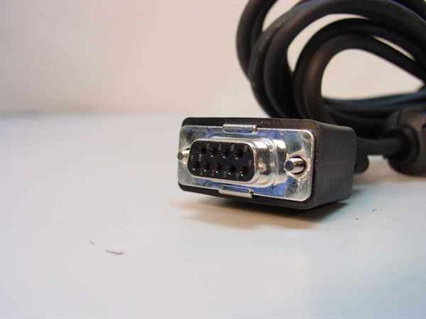 DB9 male 9-pin connector end of 6-foot black serial data cable – close-up front view