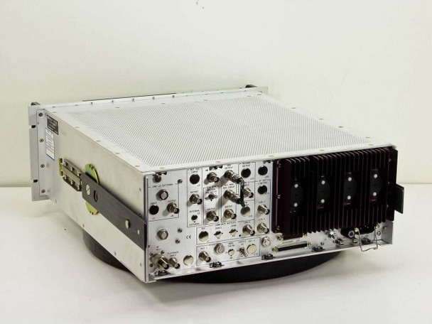 Microdyne 1400-MR three-quarter rear and top view showing rear panel BNC connectors and module card array