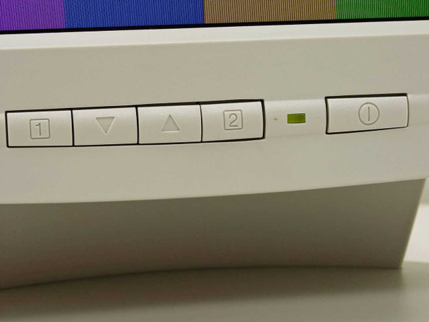 ViewSonic VG150 front bezel close-up showing OSD control buttons: input select, down, up, auto-sync, power LED indicator, and power button