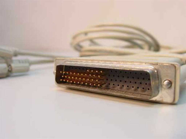 Close-up of the single DB25 male main connector end of the proprietary aggregator splitter cable