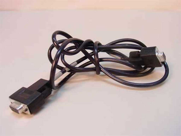 DB9 male to female 9-pin RS-232 serial extension cable coiled, full length view showing both connectors