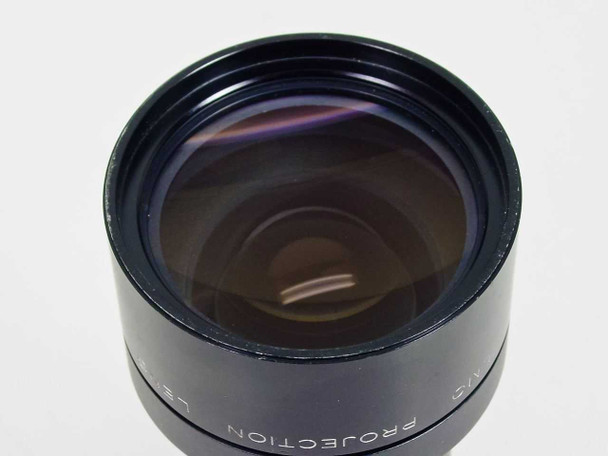 Elmo Projection Lens – front element view showing large multi-coated glass with purple/violet anti-reflective coating