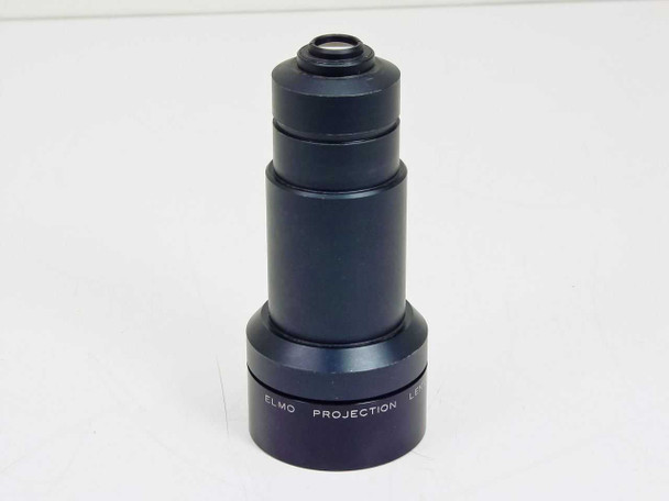 Elmo 1:1.8 f=12.5mm Projection Lens – full upright view of black anodized barrel with ELMO PROJECTION LENS engraving