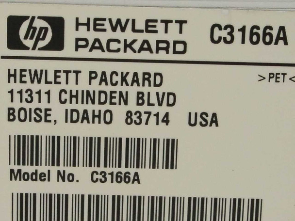 HP LaserJet 5Si C3166A model label showing Model No. C3166A, manufactured by Hewlett-Packard, Boise Idaho USA