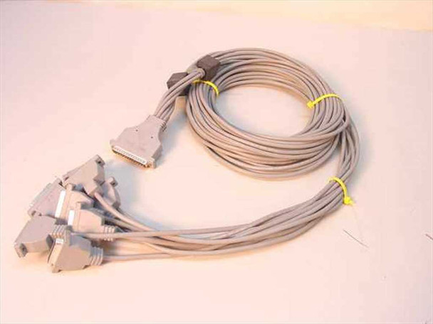 DB50 to DB25 breakout fanout cable – full cable overview showing single DB50 end and seven DB25 female connectors spread out