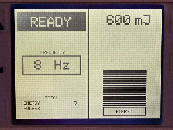 MCL 29 Dermablate front-panel display showing READY status, 600 mJ energy setting, and 8 Hz frequency