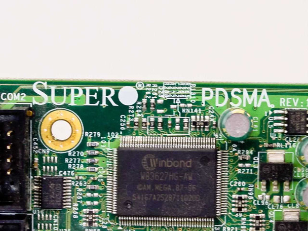 Supermicro PDSMA board close-up showing model silkscreen and Winbond W83627HG-AW Super I/O chip