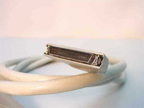 Close-up of HD50 Mini 50-pin male metal-shell connector showing fine-pitch gold pins