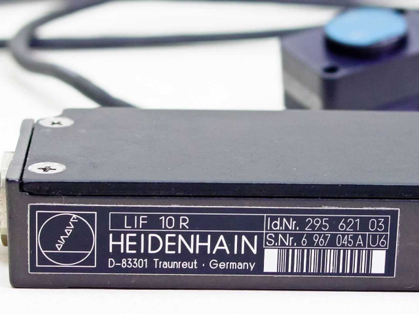 Heidenhain LIF 10R label close-up showing model name, Id.Nr. 295 621 03, and serial number, made in Traunreut Germany
