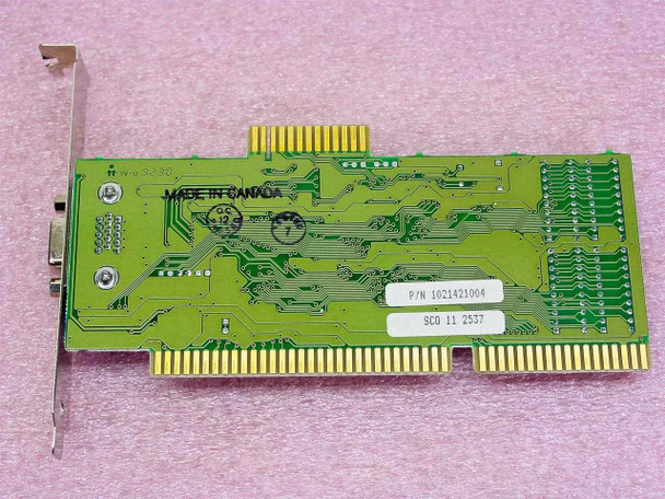 ATI 109P014210 ISA VGA card PCB reverse side showing 'Made in Canada' marking and label with P/N 1021421004 and SCO 11 2537
