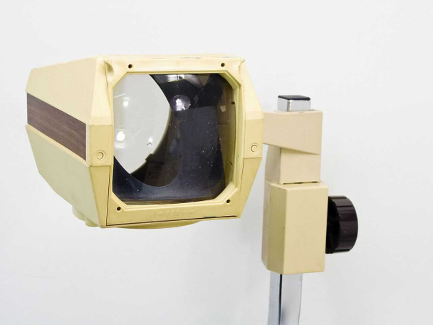 3M 213 Overhead Projector – close-up of projection head showing lens and focus knob on chrome arm