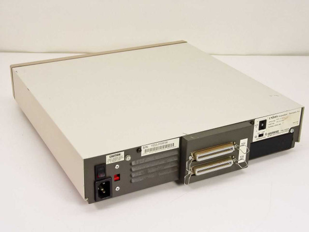 Iomega Bernoulli Box II 44 B144X-UNISYS — rear panel showing dual 50-pin Centronics SCSI ports, IEC power inlet, power switch, and UNISYS label