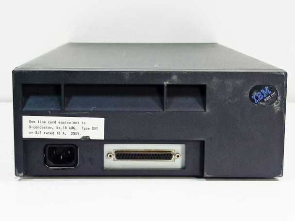IBM 9331-011 external floppy drive – rear panel showing IEC C14 power inlet, 50-pin Centronics interface connector, and power cord label