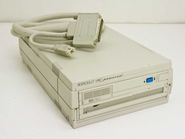 Iomega B190THP Bernoulli PC Powered 90 Pro external SCSI drive – front three-quarter view with SCSI cable draped on top