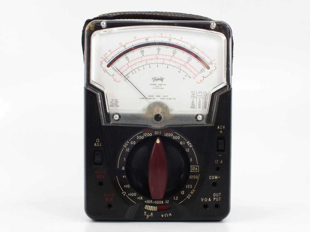 Triplett 630-NA straight-on front view showing full meter face, analog scales, selector dial, and all input terminals