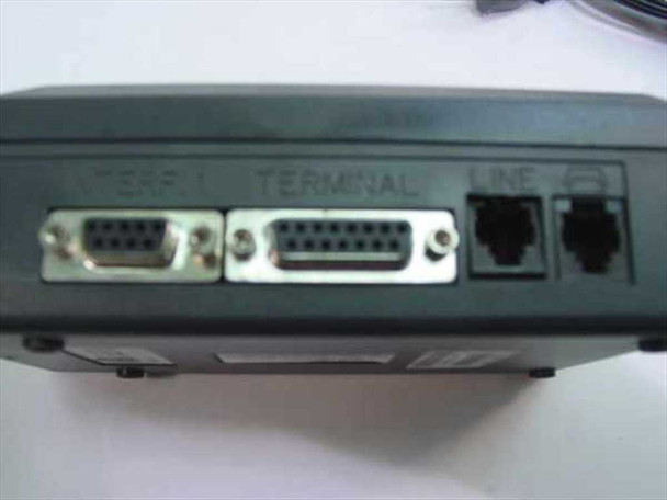 Dassault Talento rear port detail – INTERFACE DB9, TERMINAL DB25 serial connectors and LINE dual RJ phone jacks labeled