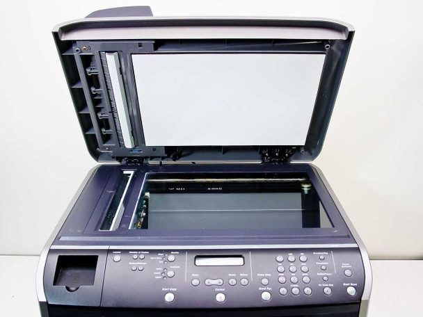 Dell 1600n MFP — flatbed scanner lid raised showing glass platen and document exposure area