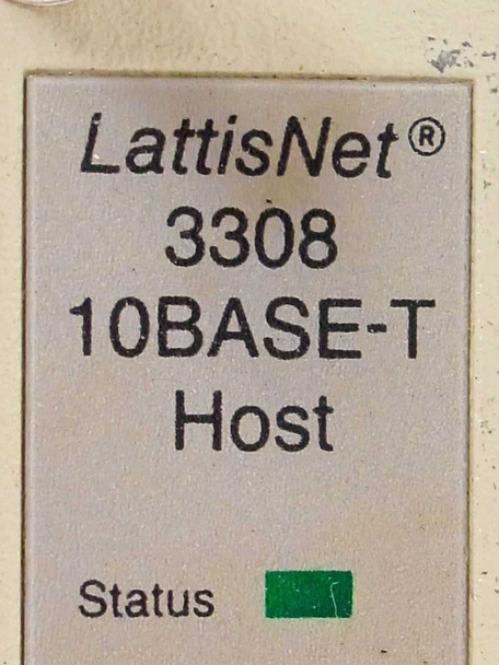 SynOptics LattisNet 3308 10BASE-T Host module faceplate label showing model number and green Status indicator LED