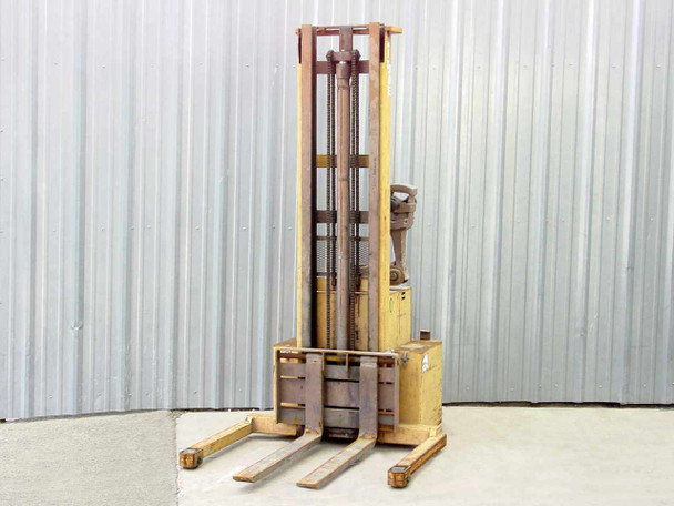 Big Joe PDM 20-154 electric straddle stacker — full front/side view showing mast, forks, and straddle legs