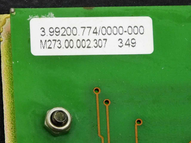 Singulus control panel PCB label closeup showing part numbers 3.99200.774/0000-000 and M273.00.002.307