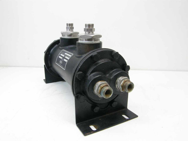 Thermal Transfer 4F352 — right-side view showing lower NPT oil outlet ports and rotating steel mounting bracket