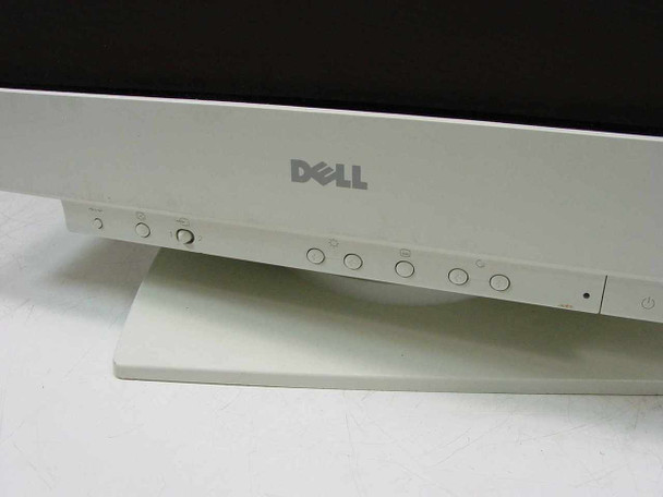 Dell P1110 UltraScan CRT monitor — close-up of front lower bezel showing Dell logo and full OSD button array on tilt stand
