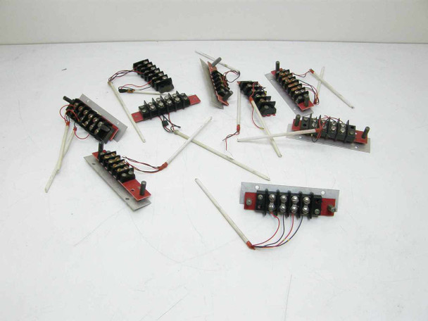 Thermco 4104 thermal probe and wiring block lot – full set of approximately 11 assemblies spread out showing ceramic probes and terminal blocks