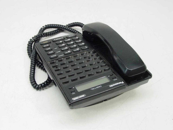 Panasonic VB-44233-B Digital Speakerphone — left-side three-quarter view showing handset, coiled cord, and Panasonic DIGITAL branding on top panel