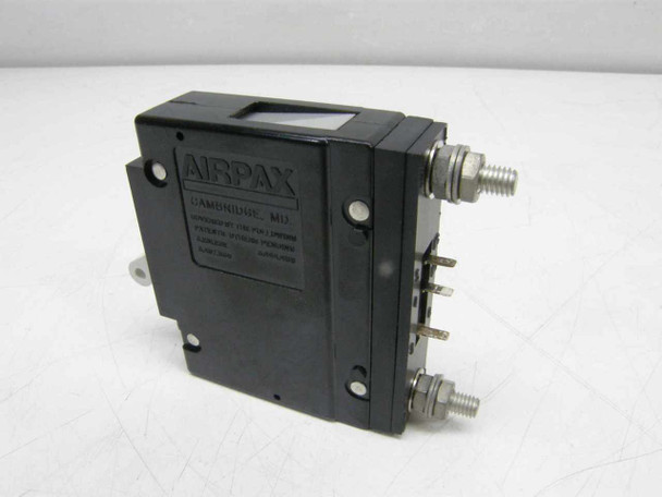 Airpax 205-1-1REC2-52-1-100 circuit breaker – rear view showing AIRPAX nameplate, terminal studs, and auxiliary switch contacts