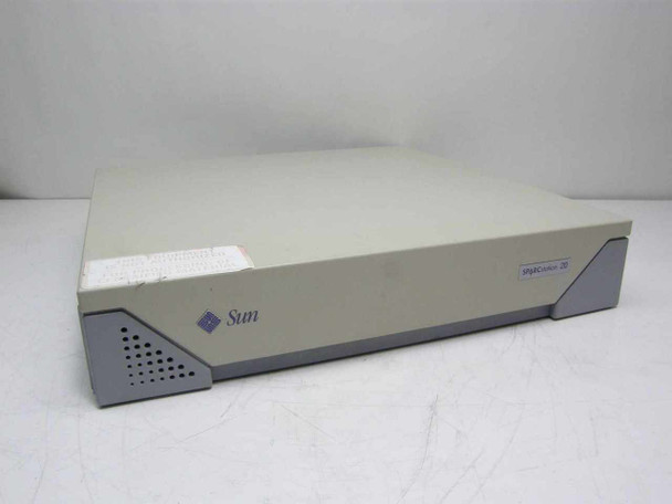 Sun SPARCstation 20 600-3324-03 desktop workstation – front and top-right angle showing Sun logo and SPARCstation 20 badge