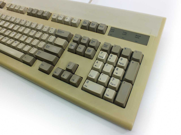 Dell AT101 keyboard – angled right view showing numeric keypad, function keys, and LED indicator panel