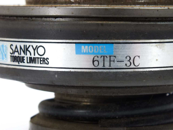 Sankyo 6TF-3C Torque Limiter close-up of model label reading 'SANKYO TORQUE LIMITERS MODEL 6TF-3C'