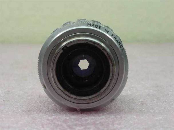 Kinoptik Apochromat 25mm — rear-mount view showing hexagonal aperture blades and 'Made in France' text on chrome barrel
