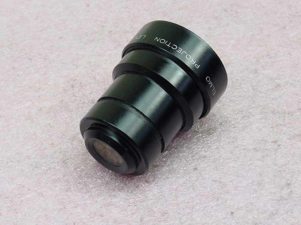 Elmo 50mm f/1.2 projection lens — rear three-quarter view showing ELMO PROJECTION engraving on barrel ring and mount end