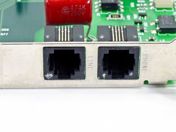 Practical Peripherals 4722US modem bracket close-up showing dual RJ-11 LINE and PHONE jacks