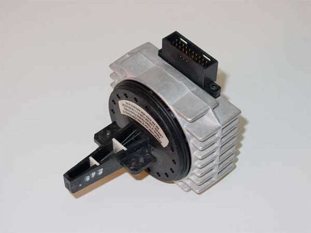 Genicom 895e dot matrix printhead assembly — angled view showing finned aluminum heat sink body, circular needle mechanism, IDC multi-pin connector on top, and mounting bracket