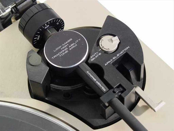 Pioneer PL-4 tonearm pivot base showing low-mass tone arm label, anti-skate dial, and arm elevation control