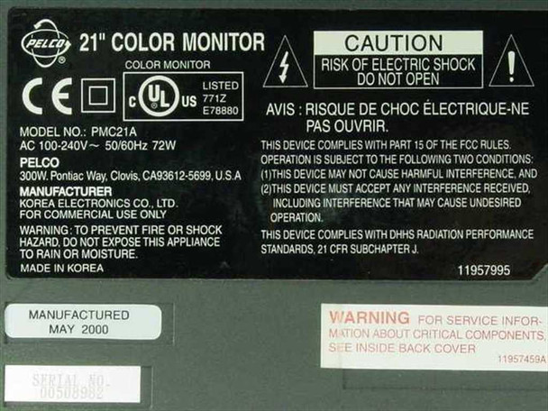 Pelco PMC21A 21" Color Surveillance Monitor