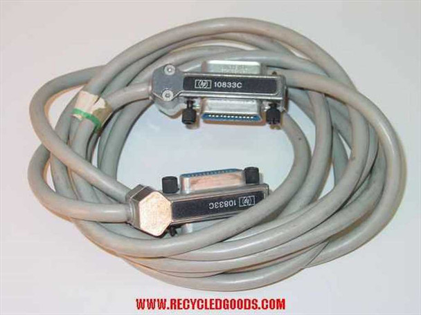 HP 10833C GPIB HPIB cable full length view showing both straight 24-pin connectors and gray cable coiled