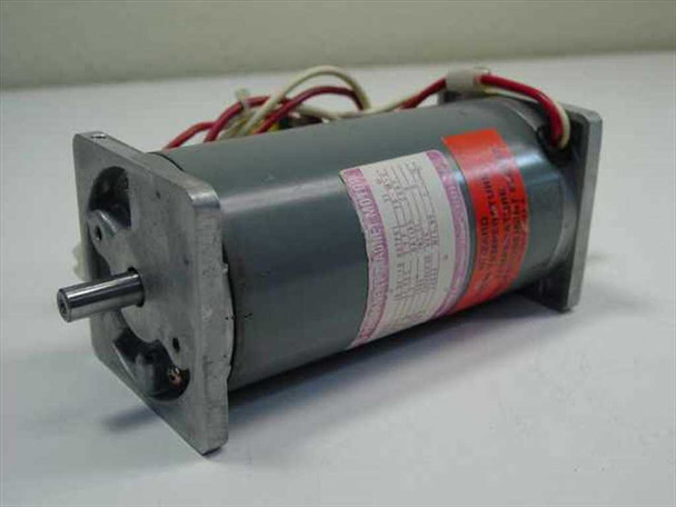 DEC 1214659-00 DC permanent magnet motor – three-quarter view showing wiring leads and spec label on motor body