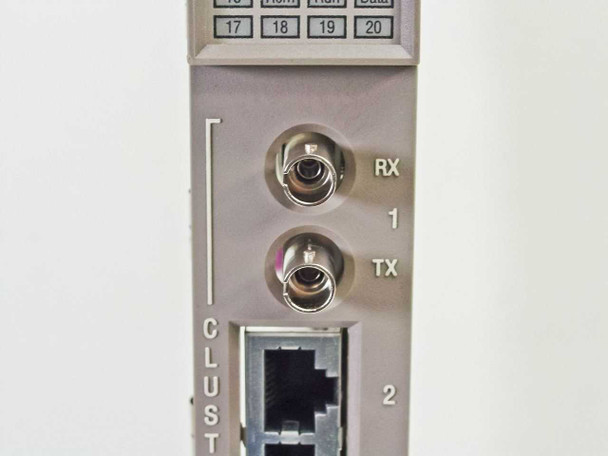 SynOptics 5378-F top of faceplate showing BNC RX and TX coaxial uplink connectors and one RJ-45 port