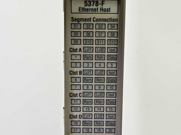 SynOptics 5378-F full front panel label showing Segment Connection switches S1–S12 and all four cluster port maps