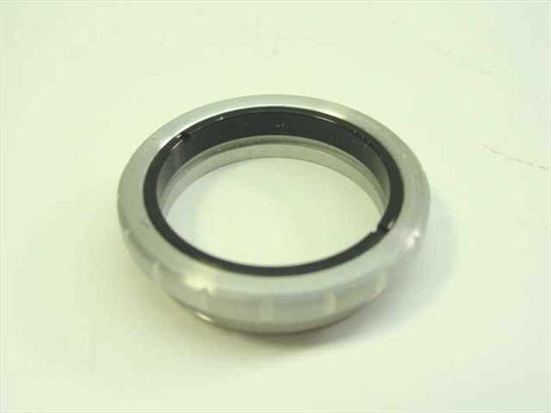 Bausch & Lomb microscope objective retaining ring – top view showing inner black rubber lip and threaded bore