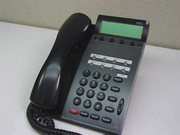 NEC DTU-8-1 black digital office phone — front view showing LCD display, 8 programmable line buttons, speakerphone key, and full keypad
