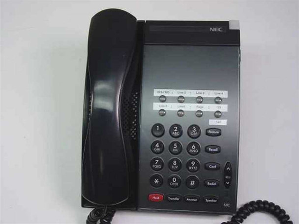 NEC DTU-8-1 black digital telephone — straight front view showing 8 line/feature buttons and full keypad