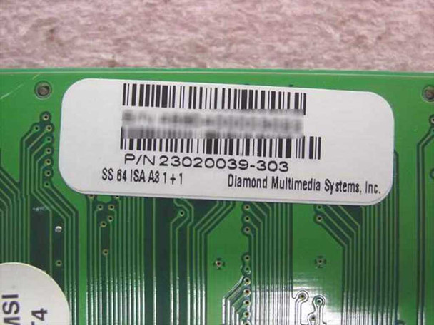 Diamond Speedstar 64 close-up of PCB label – P/N 23020039-303, SS 64 ISA A3 1+1, Diamond Multimedia Systems Inc.